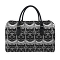 Black And White Gothic Wiccan Cat Print Leather Duffel Bag