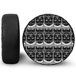 Black And White Gothic Wiccan Cat Print Leather Spare Tire Cover