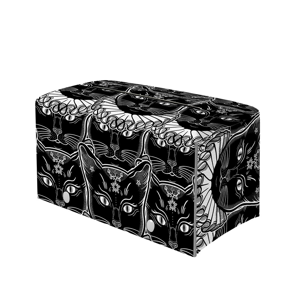Black And White Gothic Wiccan Cat Print Leather Tissue Box Cover