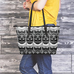 Black And White Gothic Wiccan Cat Print Leather Tote Bag