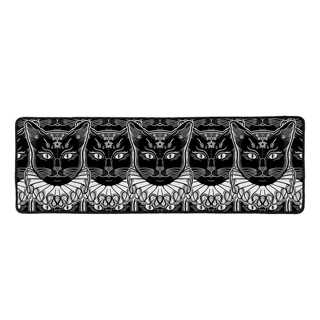 Black And White Gothic Wiccan Cat Print Long Kitchen Mat