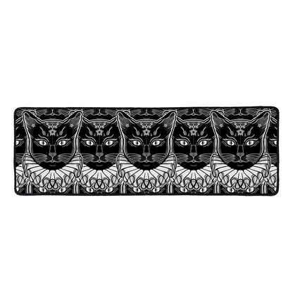 Black And White Gothic Wiccan Cat Print Long Kitchen Mat
