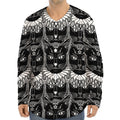 Black And White Gothic Wiccan Cat Print Long Sleeve Baseball Jersey