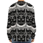 Black And White Gothic Wiccan Cat Print Long Sleeve Baseball Jersey