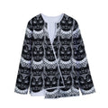 Black And White Gothic Wiccan Cat Print Long Sleeve Short Coat