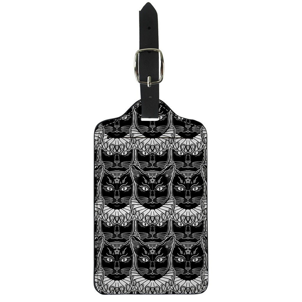 Black And White Gothic Wiccan Cat Print Luggage Tag