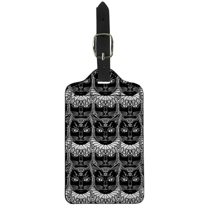Black And White Gothic Wiccan Cat Print Luggage Tag