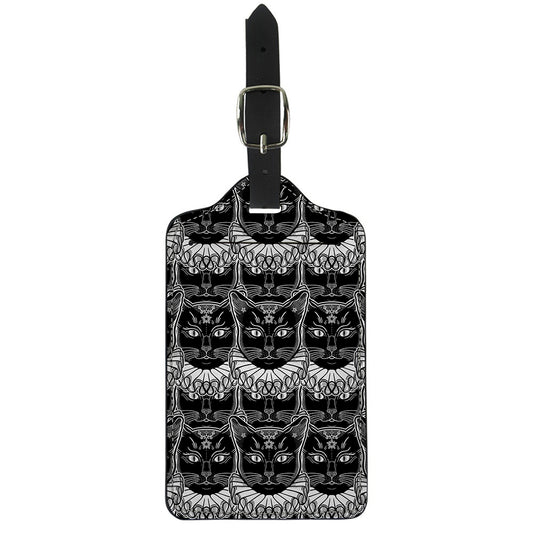 Black And White Gothic Wiccan Cat Print Luggage Tag