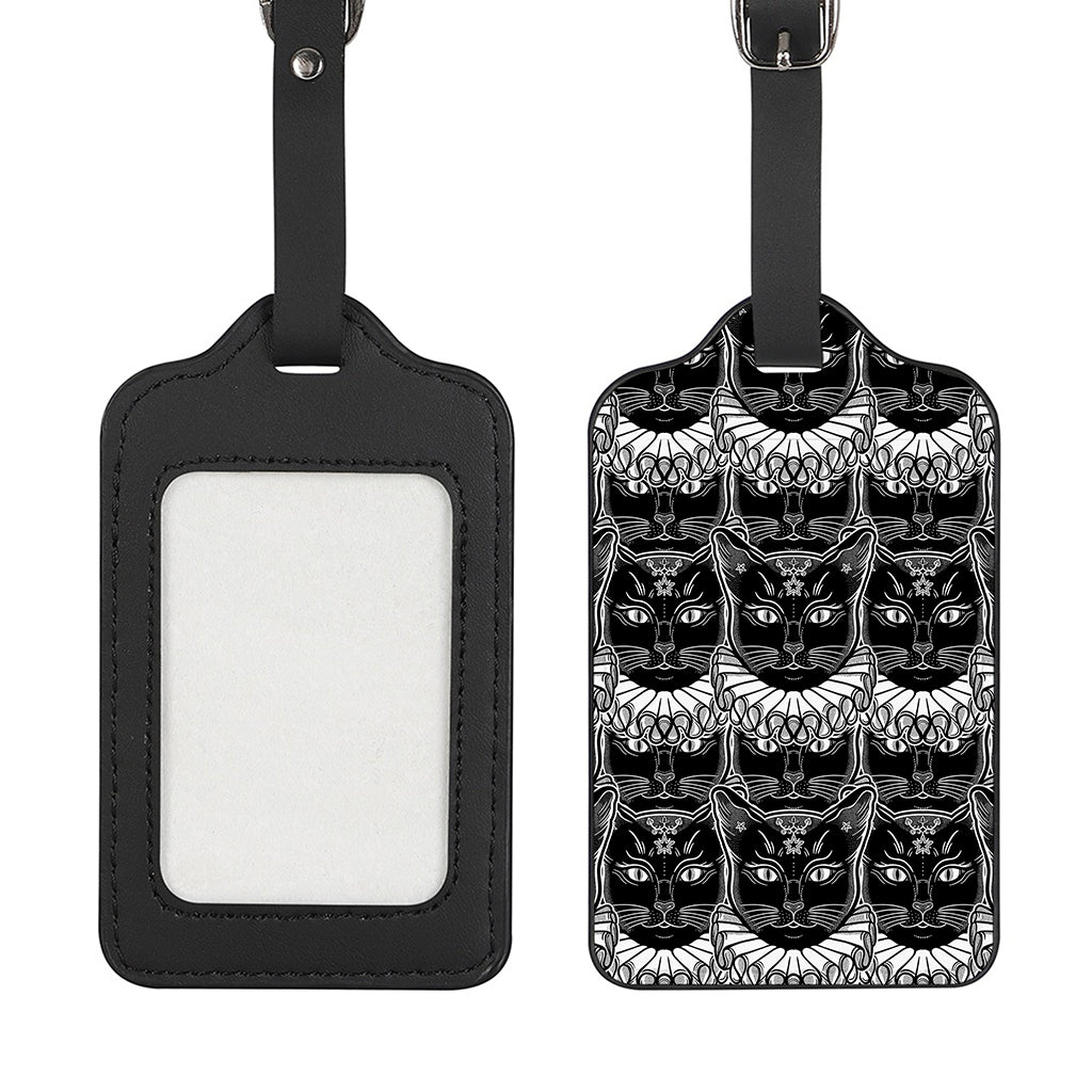 Black And White Gothic Wiccan Cat Print Luggage Tag