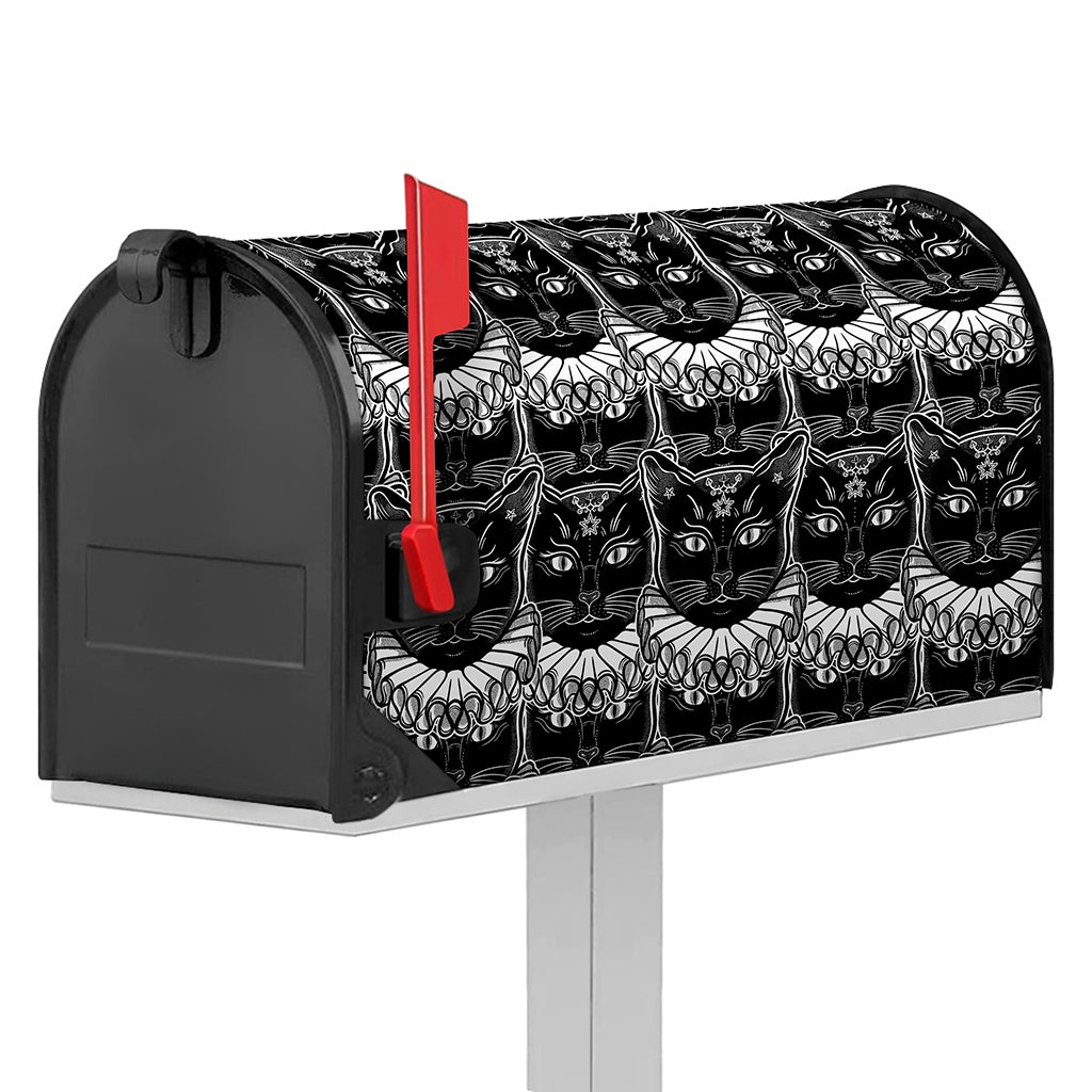 Black And White Gothic Wiccan Cat Print Mailbox Cover