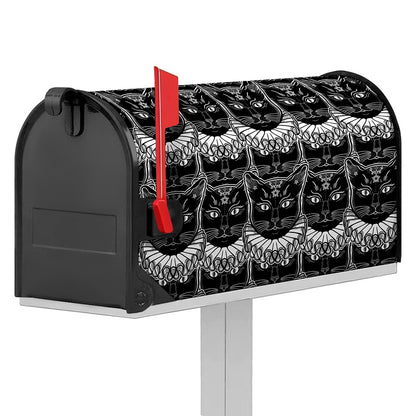 Black And White Gothic Wiccan Cat Print Mailbox Cover