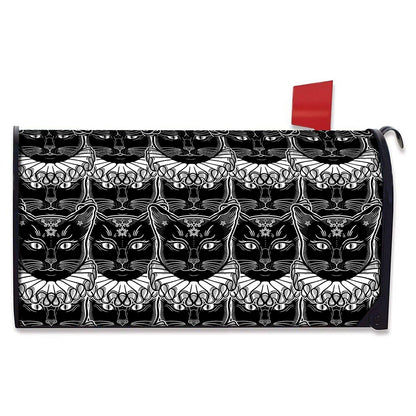 Black And White Gothic Wiccan Cat Print Mailbox Cover