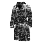 Black And White Gothic Wiccan Cat Print Men's Bathrobe