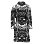 Black And White Gothic Wiccan Cat Print Men's Bathrobe
