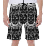 Black And White Gothic Wiccan Cat Print Men's Beach Shorts