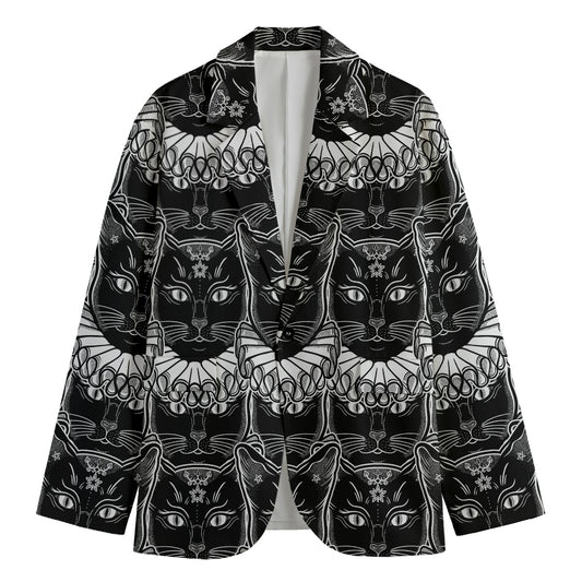 Black And White Gothic Wiccan Cat Print Men's Blazer