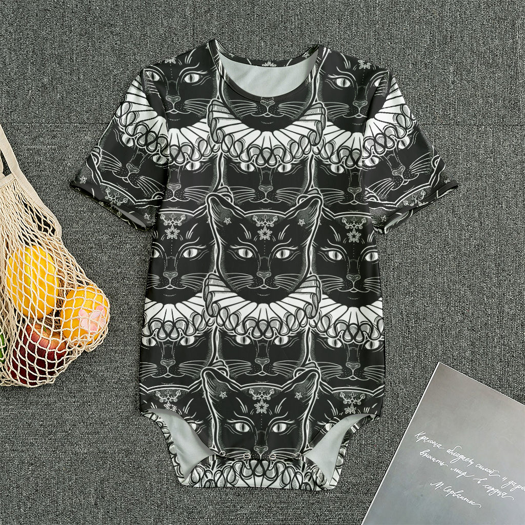 Black And White Gothic Wiccan Cat Print Men's Bodysuit