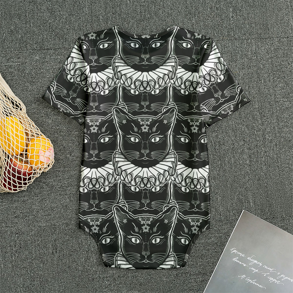 Black And White Gothic Wiccan Cat Print Men's Bodysuit