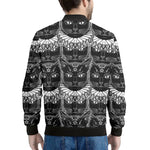 Black And White Gothic Wiccan Cat Print Men's Bomber Jacket