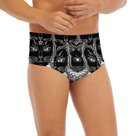 Black And White Gothic Wiccan Cat Print Men's Briefs