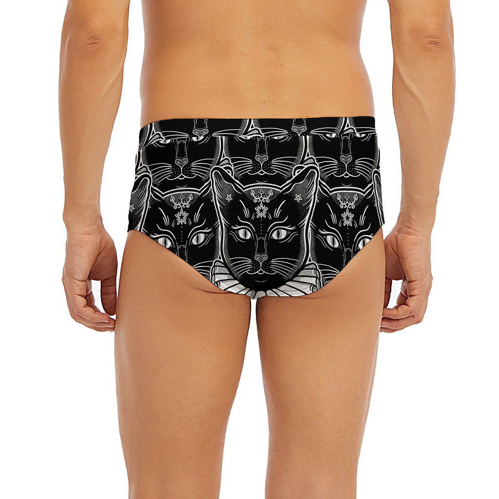 Black And White Gothic Wiccan Cat Print Men's Briefs