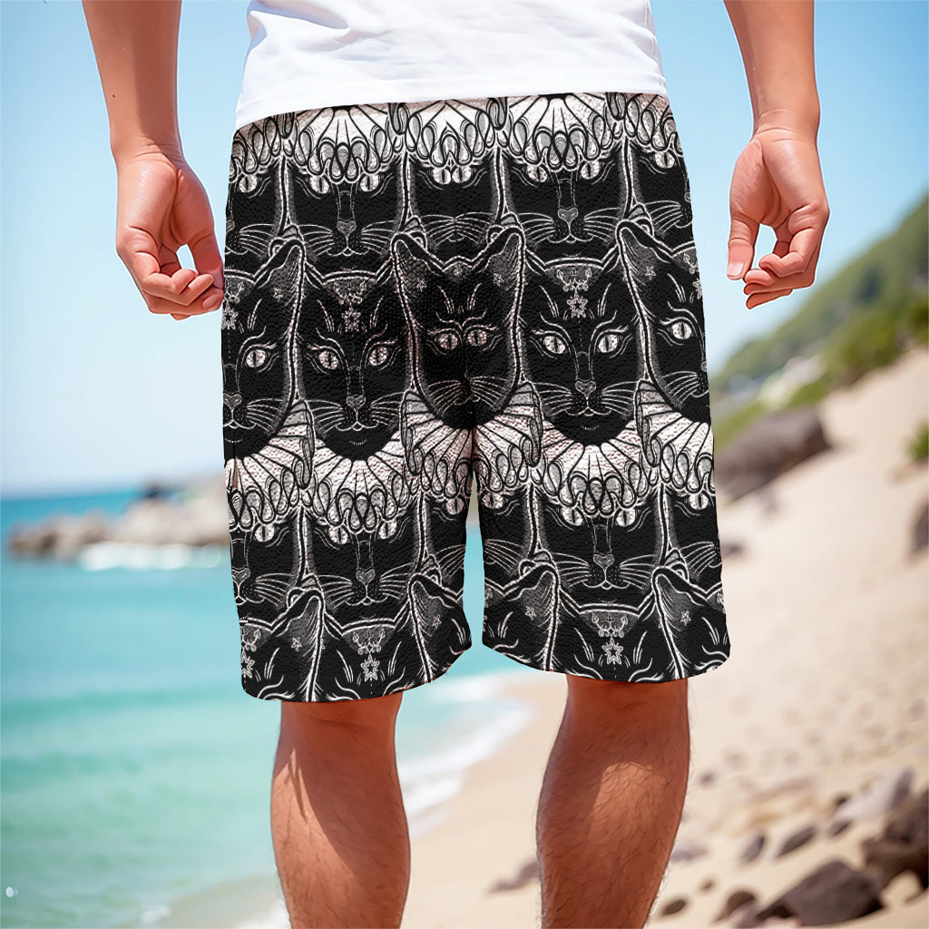 Black And White Gothic Wiccan Cat Print Men's Cargo Shorts