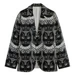 Black And White Gothic Wiccan Cat Print Men's Cotton Blazer