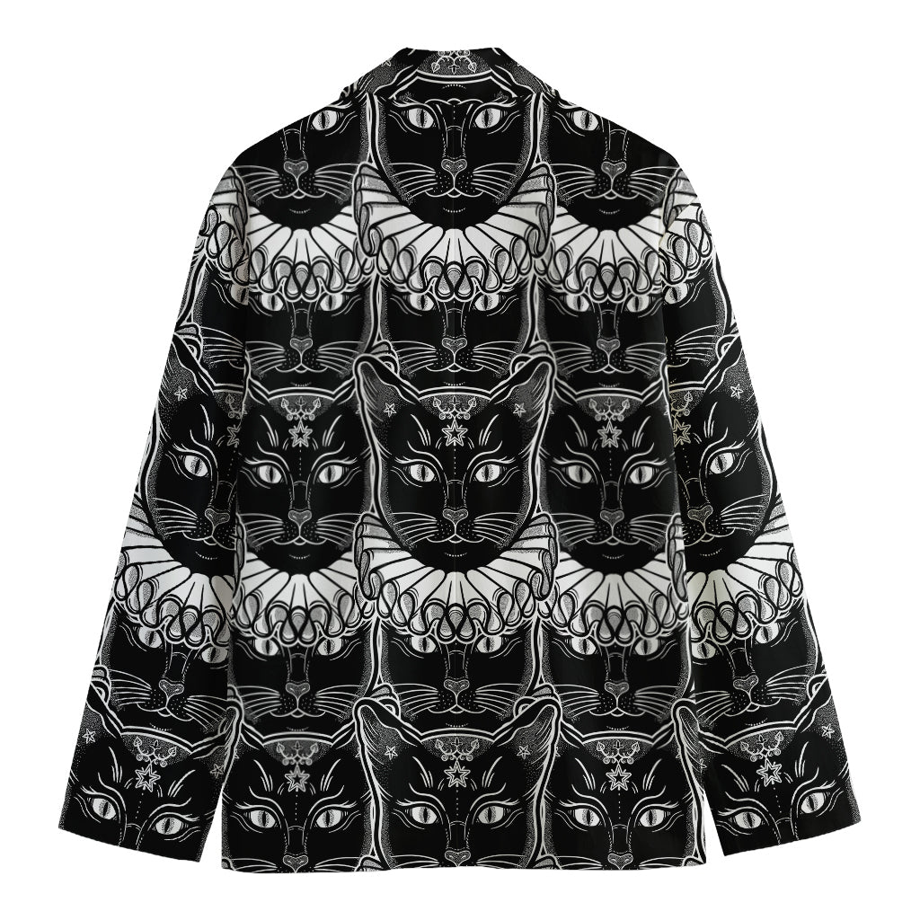 Black And White Gothic Wiccan Cat Print Men's Cotton Blazer