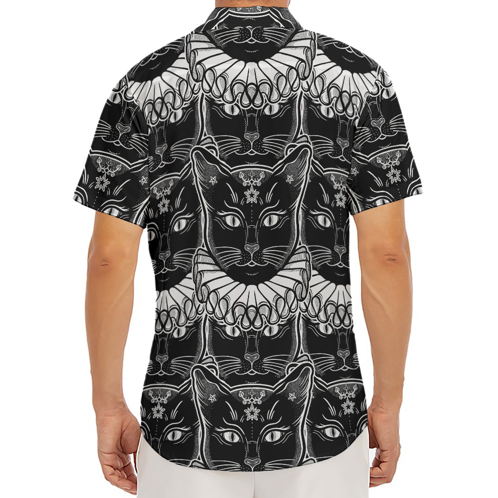 Black And White Gothic Wiccan Cat Print Men's Deep V-Neck Shirt