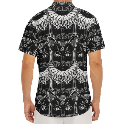 Black And White Gothic Wiccan Cat Print Men's Deep V-Neck Shirt
