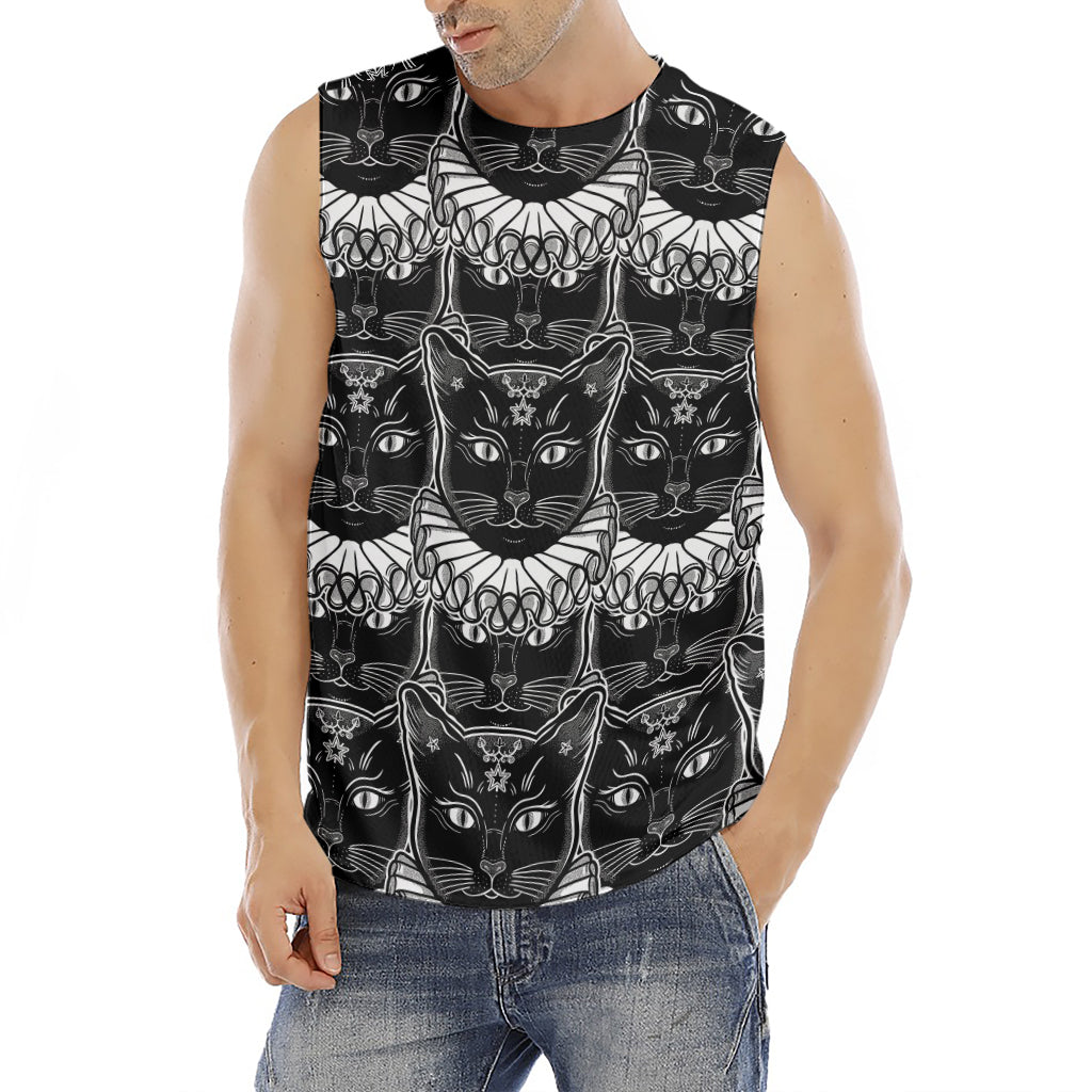 Black And White Gothic Wiccan Cat Print Men's Fitness Tank Top