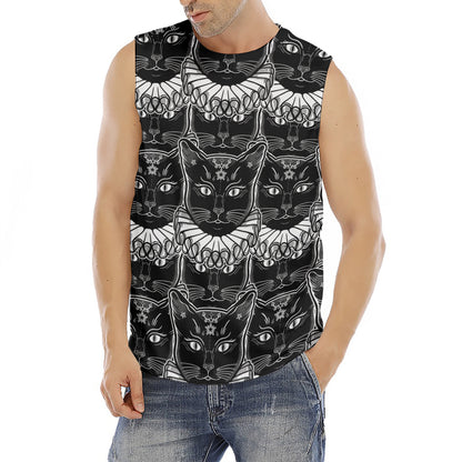 Black And White Gothic Wiccan Cat Print Men's Fitness Tank Top