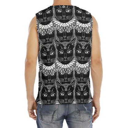 Black And White Gothic Wiccan Cat Print Men's Fitness Tank Top