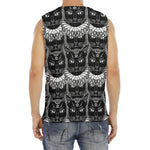 Black And White Gothic Wiccan Cat Print Men's Fitness Tank Top