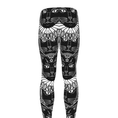 Black And White Gothic Wiccan Cat Print Men's leggings