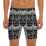 Black And White Gothic Wiccan Cat Print Men's Long Boxer Briefs