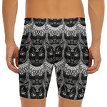 Black And White Gothic Wiccan Cat Print Men's Long Boxer Briefs