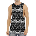 Black And White Gothic Wiccan Cat Print Men's Muscle Tank Top