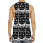 Black And White Gothic Wiccan Cat Print Men's Muscle Tank Top