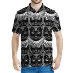 Black And White Gothic Wiccan Cat Print Men's Polo Shirt