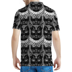 Black And White Gothic Wiccan Cat Print Men's Polo Shirt