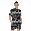 Black And White Gothic Wiccan Cat Print Men's Romper