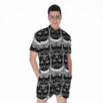 Black And White Gothic Wiccan Cat Print Men's Rompers