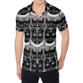 Black And White Gothic Wiccan Cat Print Men's Shirt