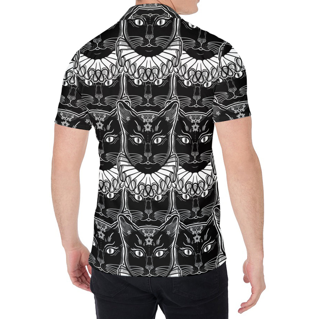 Black And White Gothic Wiccan Cat Print Men's Shirt