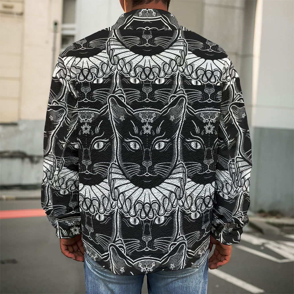 Black And White Gothic Wiccan Cat Print Men's Shirt Jacket