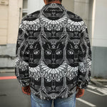Black And White Gothic Wiccan Cat Print Men's Shirt Jacket