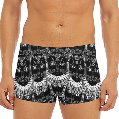 Black And White Gothic Wiccan Cat Print Men's Short Boxer Briefs