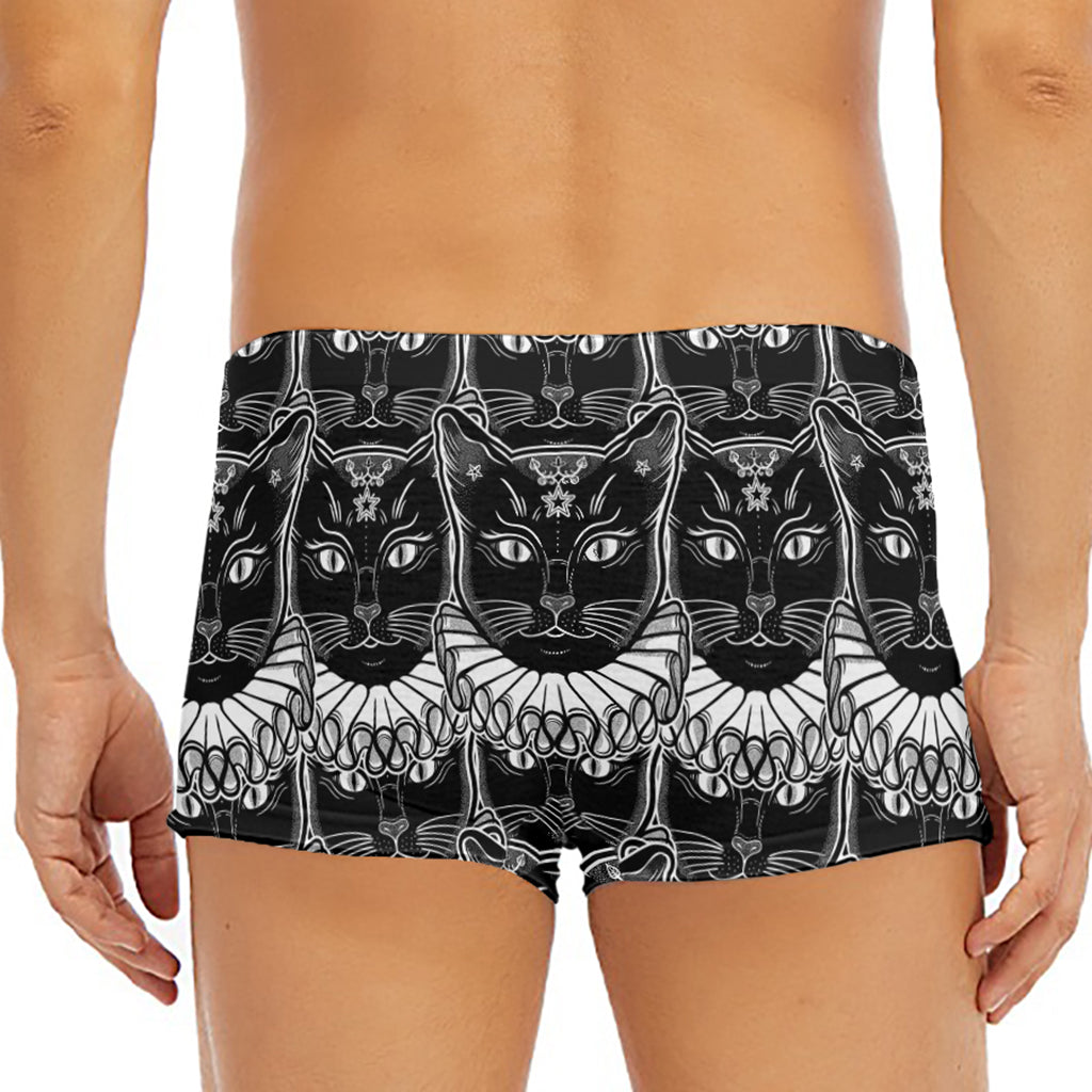 Black And White Gothic Wiccan Cat Print Men's Short Boxer Briefs