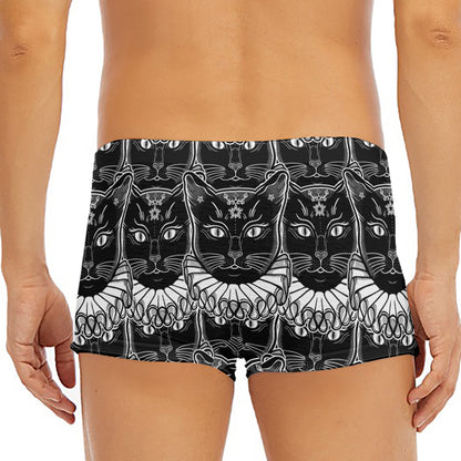 Black And White Gothic Wiccan Cat Print Men's Short Boxer Briefs